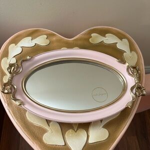 Made in India Mirrored Pink Oval Vanity Tray with Gold Bows